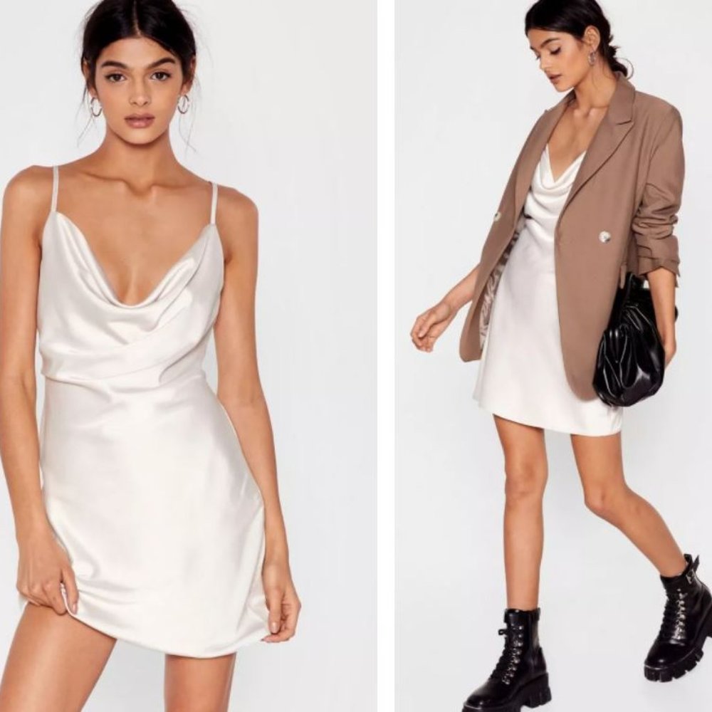 Cowl Neck Satin Mini Dress